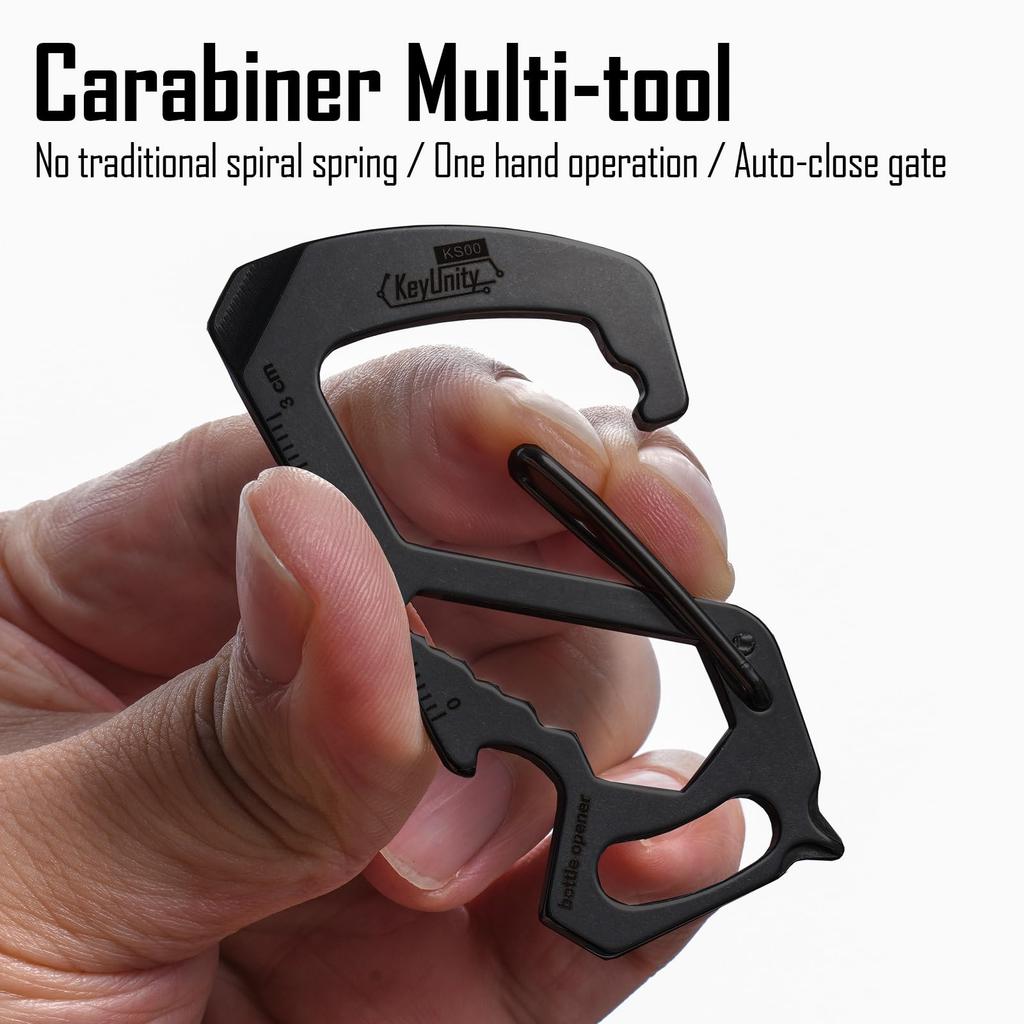 KeyUnity KS00 Multi-Tool Carabiner Keychain [Ruler, Bottle Opener, Screwdriver, Spanner] Multifunctional, Lightweight, Stylish EDC Tool, Stainless Ste