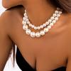2 PCS Statement Bead Chain Necklace Elegant Pearls Beads Necklace Short Necklace