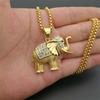 Stainless Steel CZ Animal Elephant Necklace Pendant & Chain Hip Hop Gold Color Iced Out Bling Fashion Women Lucky Jewelry Gift