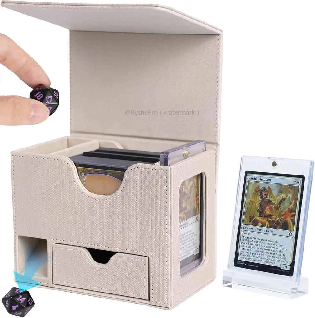 Card Deck Box with Dice Tray for MTG Cards120+ Card Storage Box Fits for TCG CCG PU Leather Strong Magnet Collectible Card Case