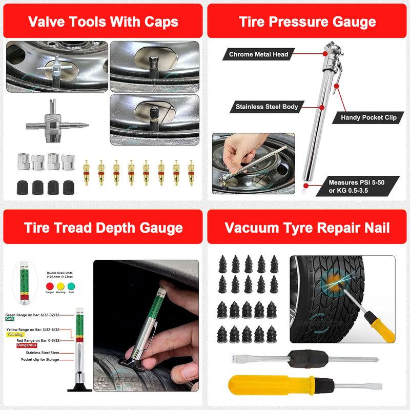 75pcs Tire Repair Tool Kit with Mach-E Jack Pad for Ford Mustang 2021-2024 Rubber Jack Puck Car Lift Accessories Storage Box