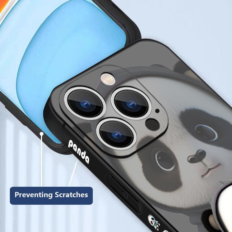For iPhone 17 Pro Max Case Black Coat Panda Pattern Soft Silicone Lanyard Cover For iPhone 16 Pro Max Cover iPhone 15 14 13 12 11 16E Air