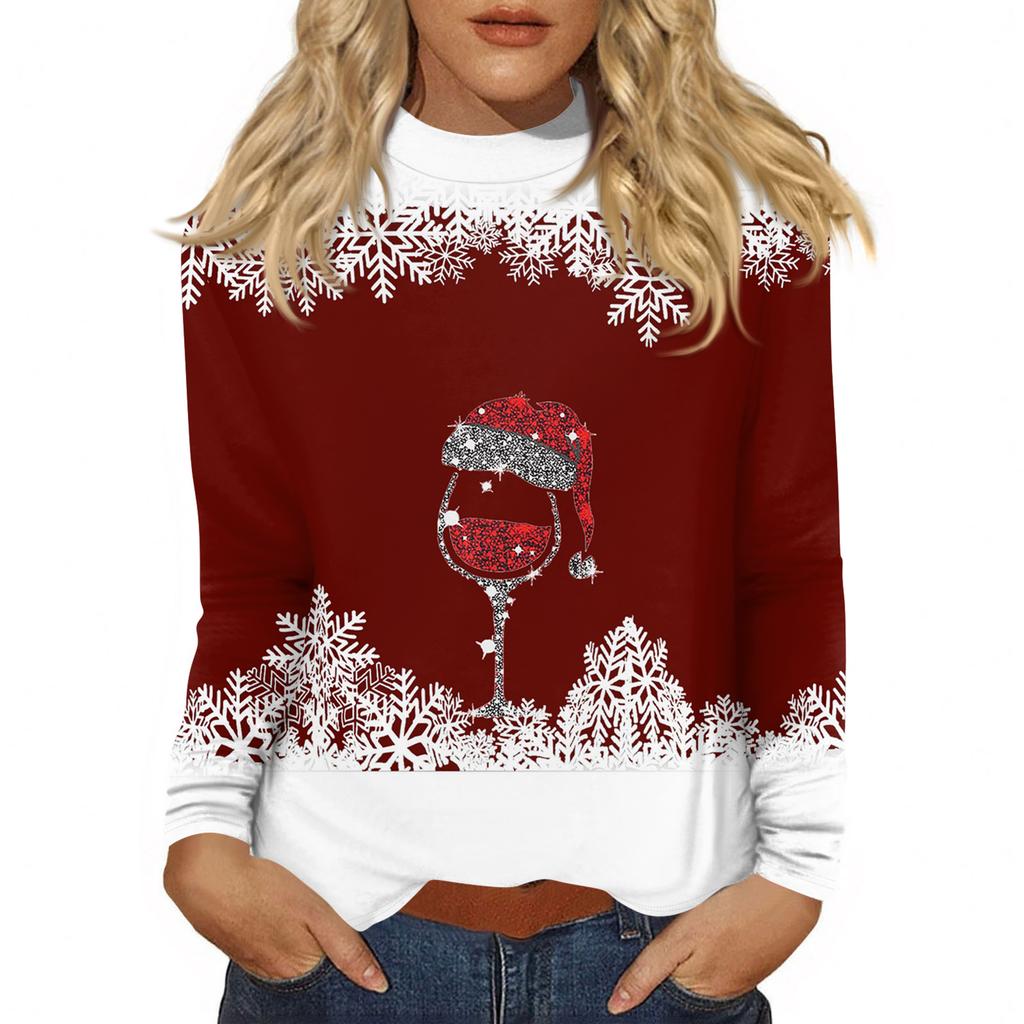 Damskie Jesienne Codzienne Koszule z Długim Rękawem Bluza Vintage z Nadrukiem Wysoki Dekolt Top Pulower