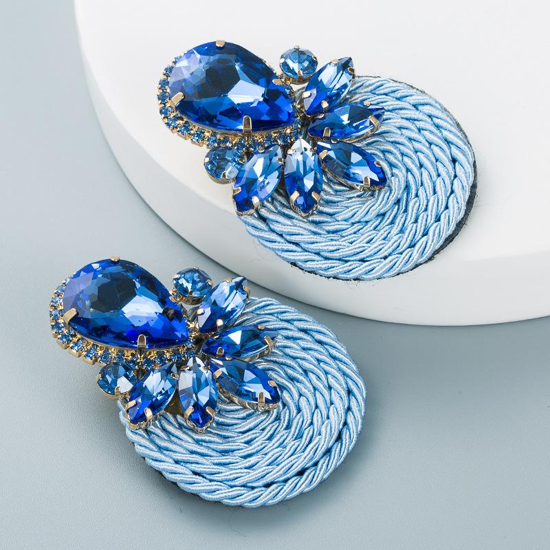 Personalized Design Large Water-drop Colored Glass Crystal Elastic Rope Woven Earrings for Women, Ear Pendants.