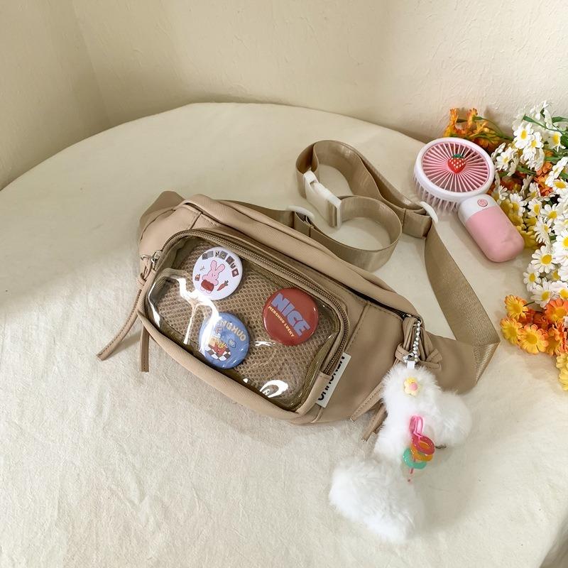 Transparent Badge Breast Bag Female, Niche Cute Girl Messenger Bag Student Sports Fanny Pack