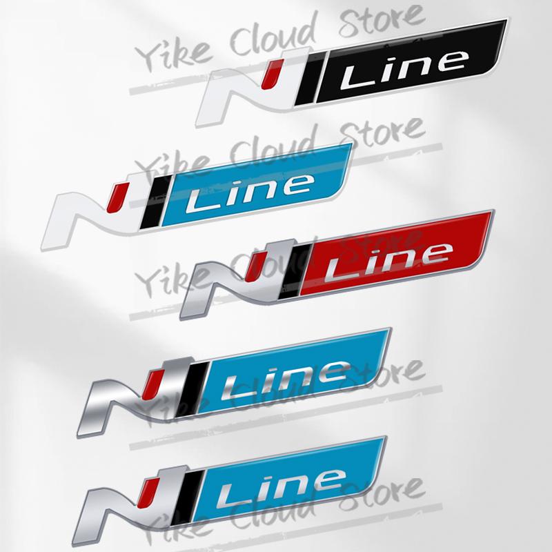 HWCB2 N Line Decoration Emblem Car Styling 3D Sticker Metal Front Hood Grille Badge For Hyundai Kona Tucson Sonata Elantra Veloster