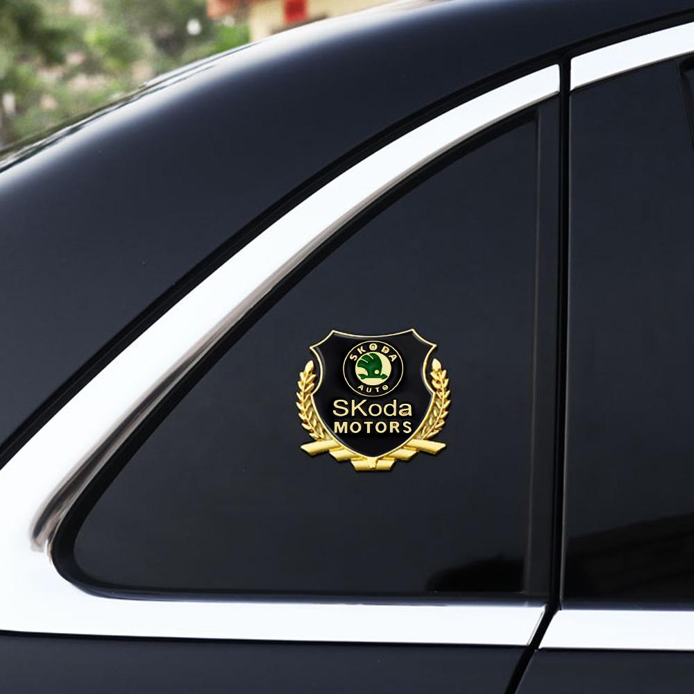 AAAJJ1 1/2Pcs 3D Metal Car Body Window Sticker Auto Decor Accessorie For Skoda Kodiaq Octavia Enyaq Kamiq Scala Rapid Superb Karoq Yeti