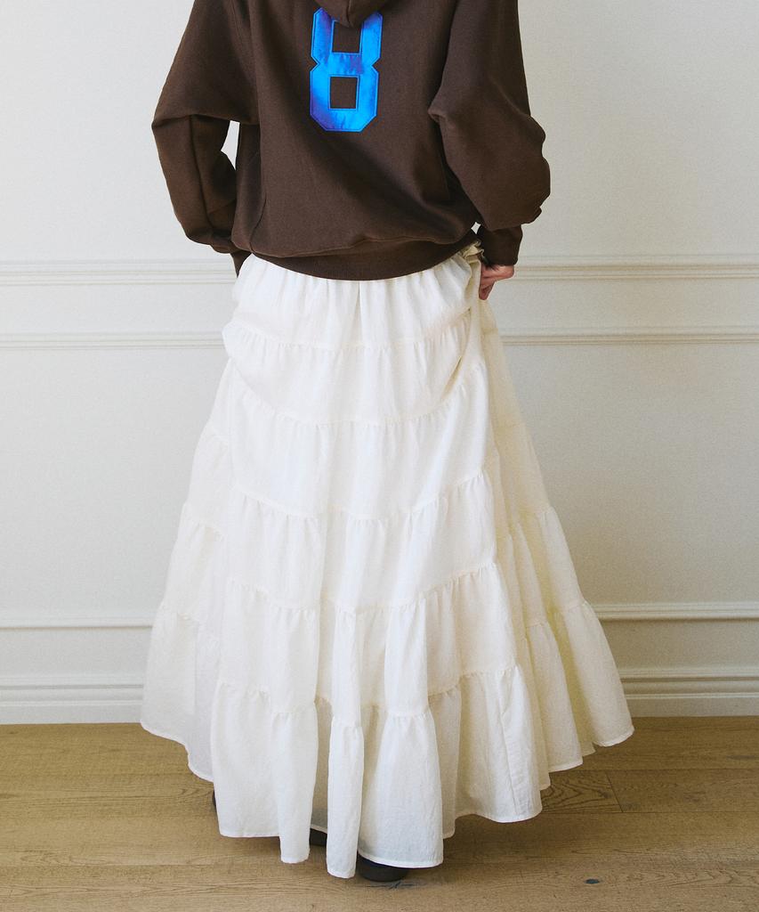 Green Butter Cancan Ruffle Long Skirt (Cream)