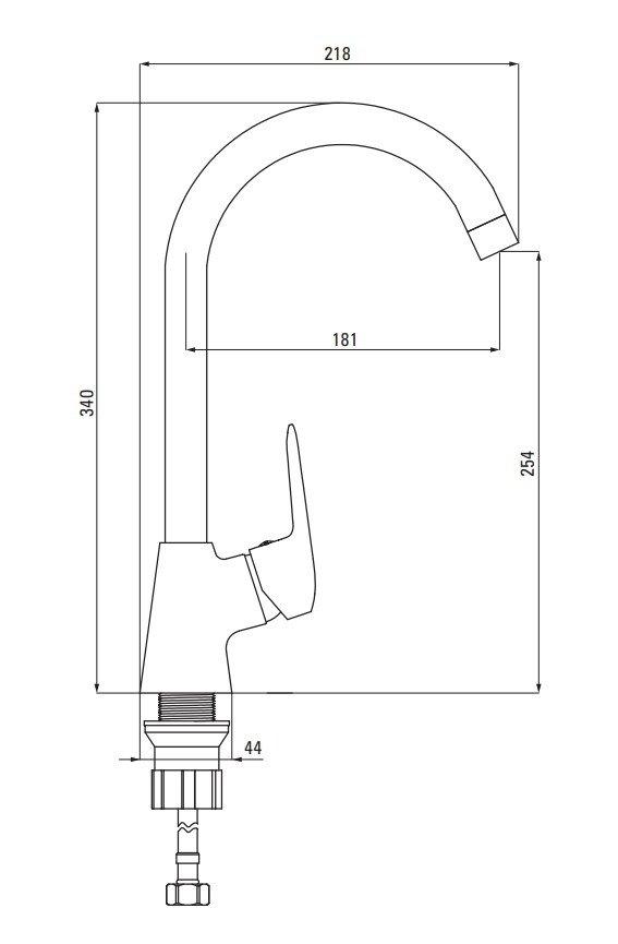 Sink tap with U DEANTE BORO spout, chrome