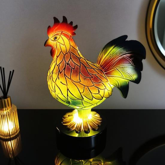 Animal Ornament Night Light Cat Lamp Stained Glass Resin Statue Decorative Desk Lamp Home Desktop Decor