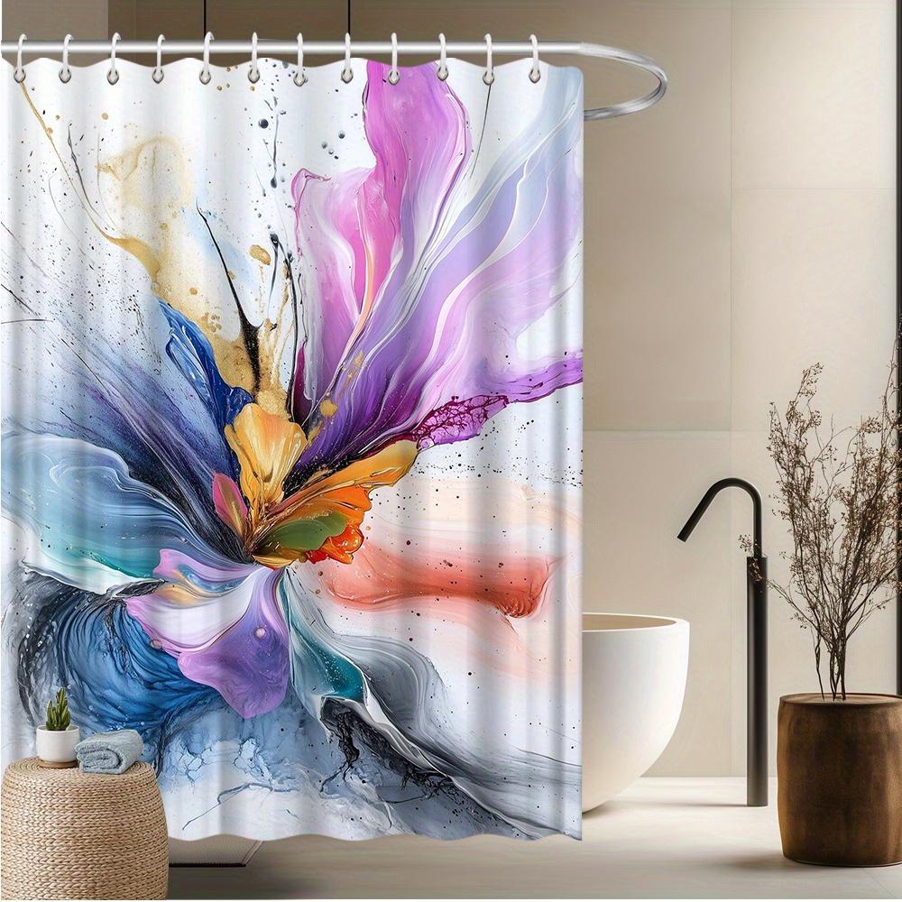Abstract Floral Shower Curtain – Vibrant Swirling Petals In Pink, Purple & Blue, Soft Pastel Background, 72X72In,Includes Hooks W60H190(CM)-1 Pcs