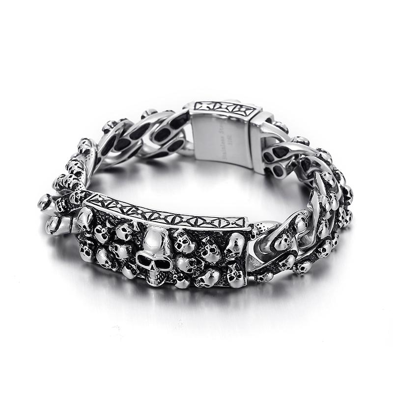 

Мужские браслеты на руку с готическим узором черепа, винтажные панк-украшения из нержавеющей стали, массивный браслет с черепом и призраком, 230 мм 23cm