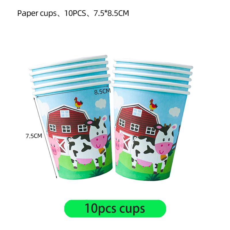 Farm Cartoon Animals Birthday Decoration Party Supplies Tableware Balloons Cup Plates Set Backdrop Banner Birthday Cake Deco Kit