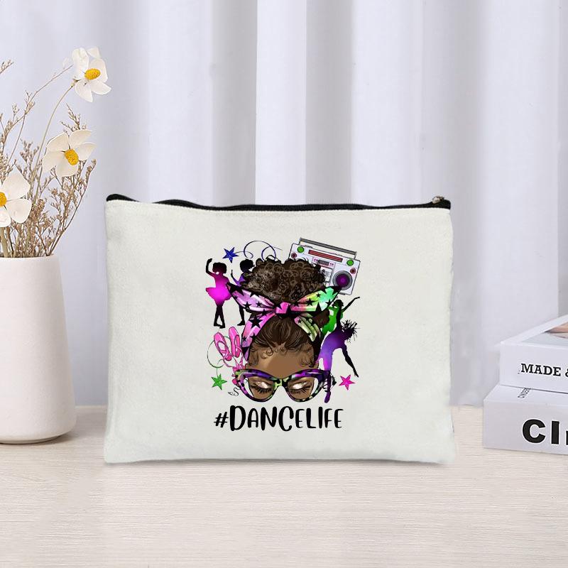 Love Dance Printed Canvas Cosmetic Bag Organizer Dance Training Sundries Storage Zipper Pouch Travel Toiletry Bags Pencil Case