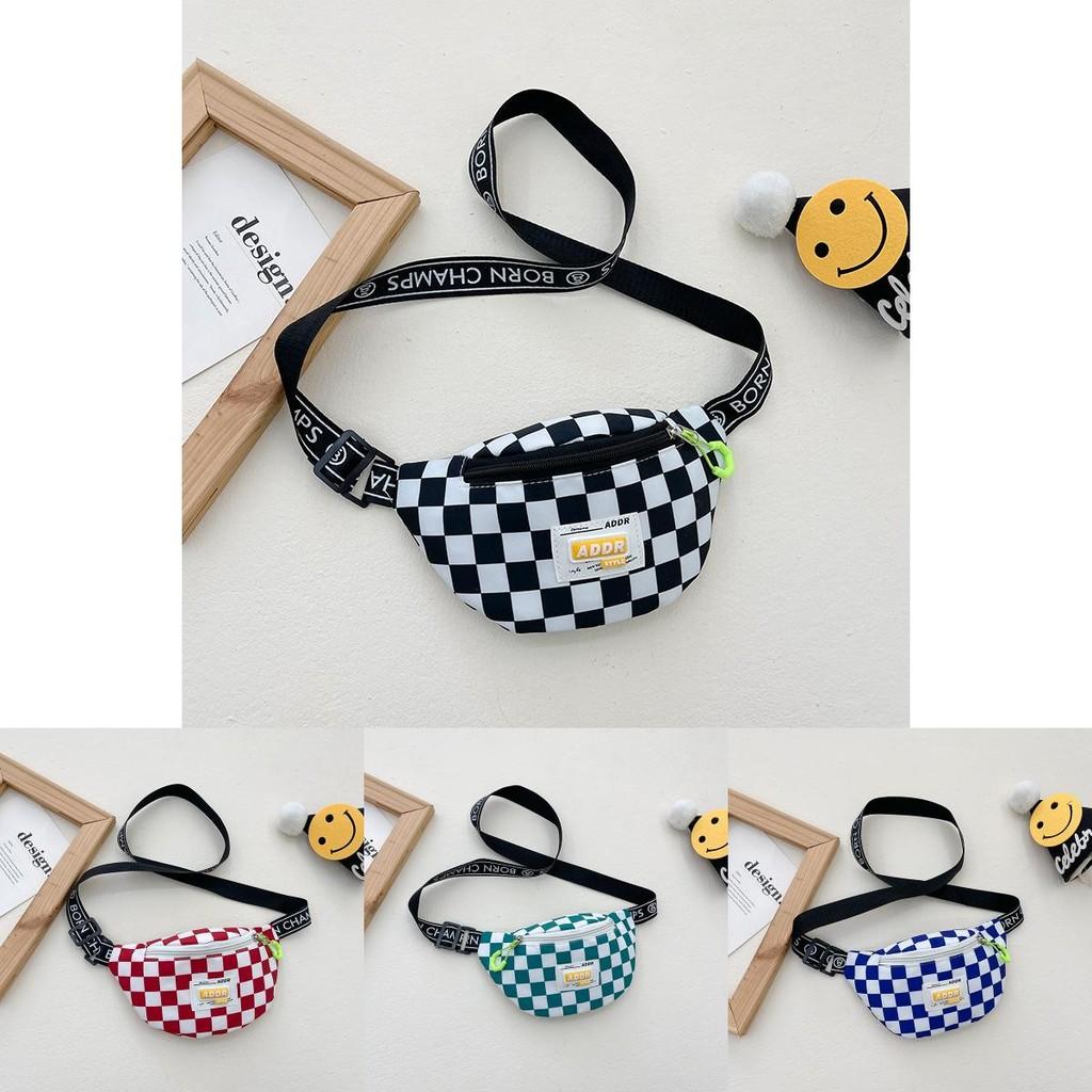 Stylish Ins Korean Childrens Crossbody Bag Checkerboard Pattern Lightweight Accessory