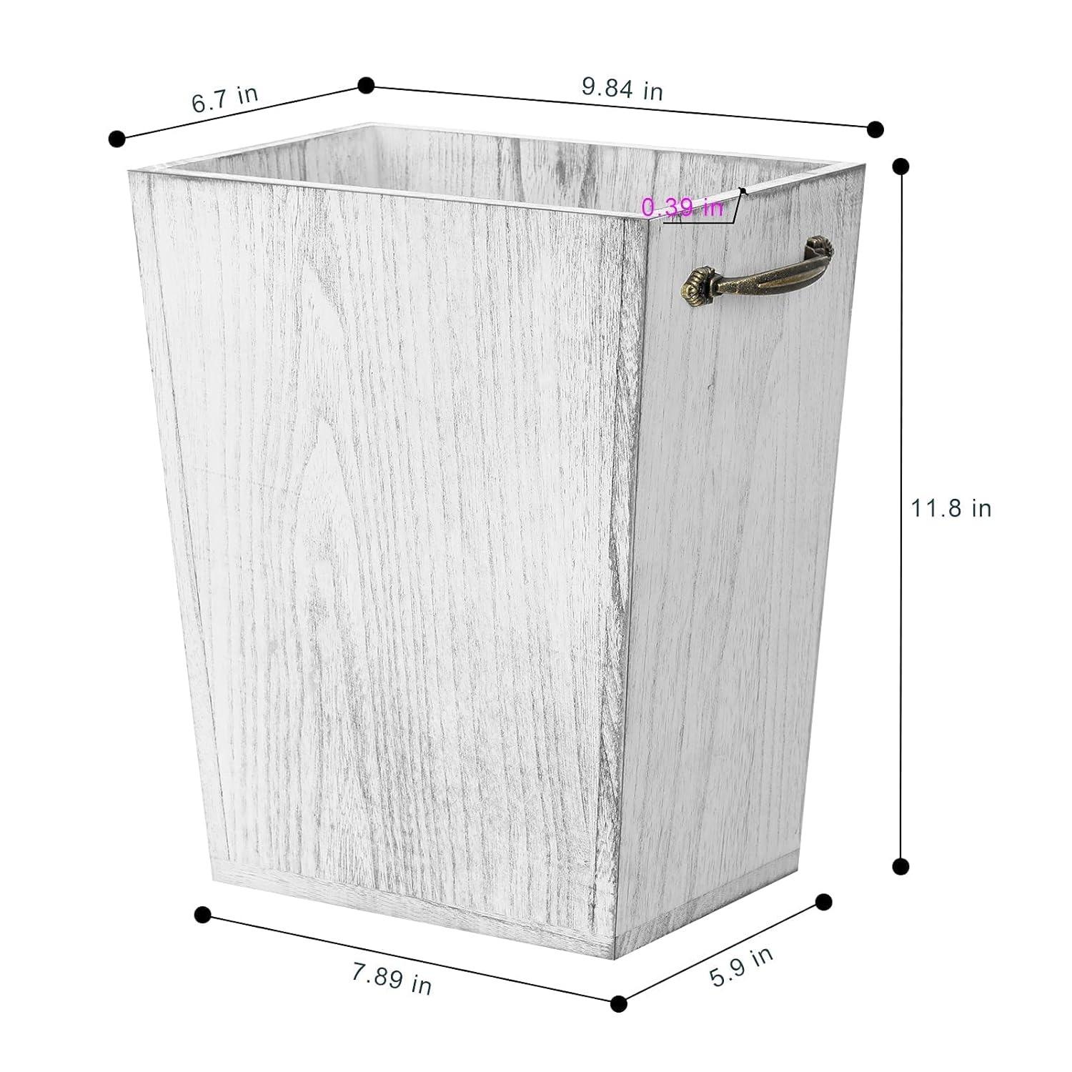

Rustic Farmhouse Square Wood Wastebasket - Metal Handle Trash Can for Bedroom, Bathroom, Living Room & Office белый