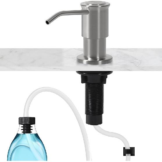 Soap Dispenser for Kitchen Sink, Brushed Gold Built In Soap Dispensers, Stainless Steel Sink Soap Dispenser or Lotion Dispenser Pump with 47"