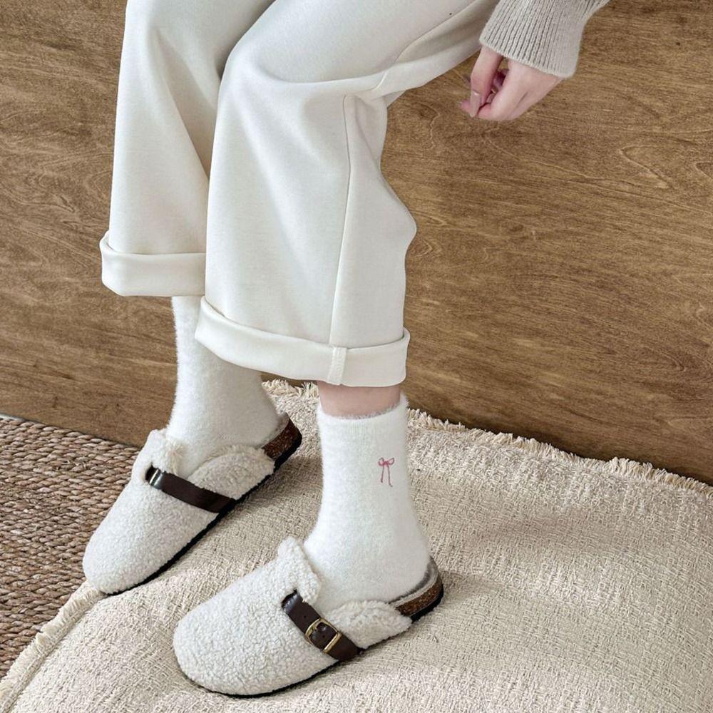 Soft Warm Fleece Plush Socks Sweat Absorption Sleep Boot Socks Kawaii Bow Velvet Socks Home Wear