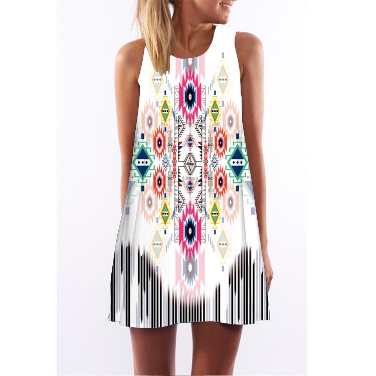 European and American Hot-selling New Digital Printing Round Neck Big Pendulum Loose Off-the-shoulder Medium and Long Vest Sleeveless Dress