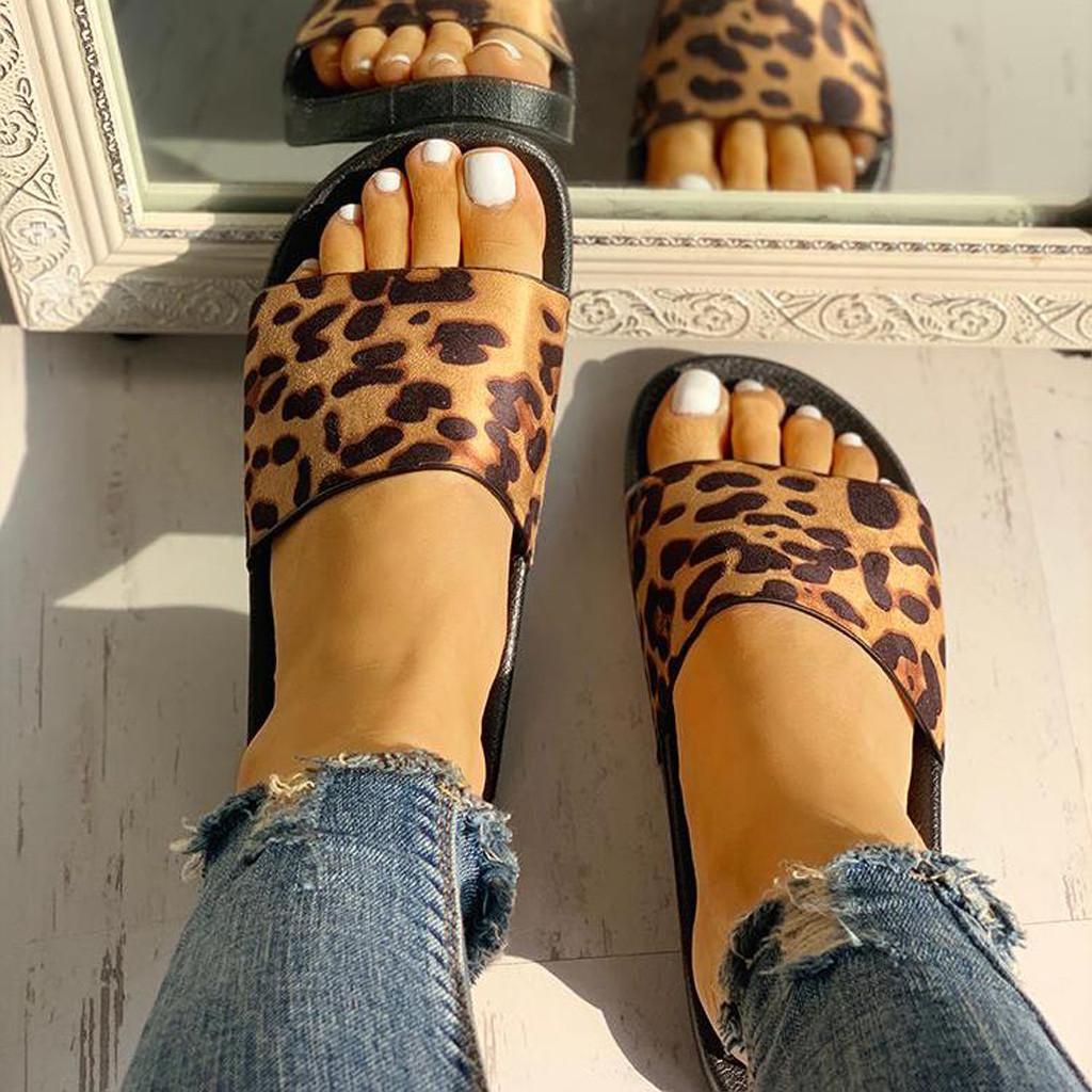 Kvinnor Damer Leopardtryck Platta Casual Sandaler Tofflor Strandskor