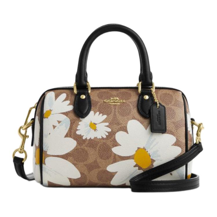 Coach Rowan 18 Floral Print Detachable Shoulder Strap Zipper Closure Coated Canvas Shoulder Crossbody Bag Handbag Small Women bags CZ596-IMTAM Basic Set (Bag+Dust Bag)