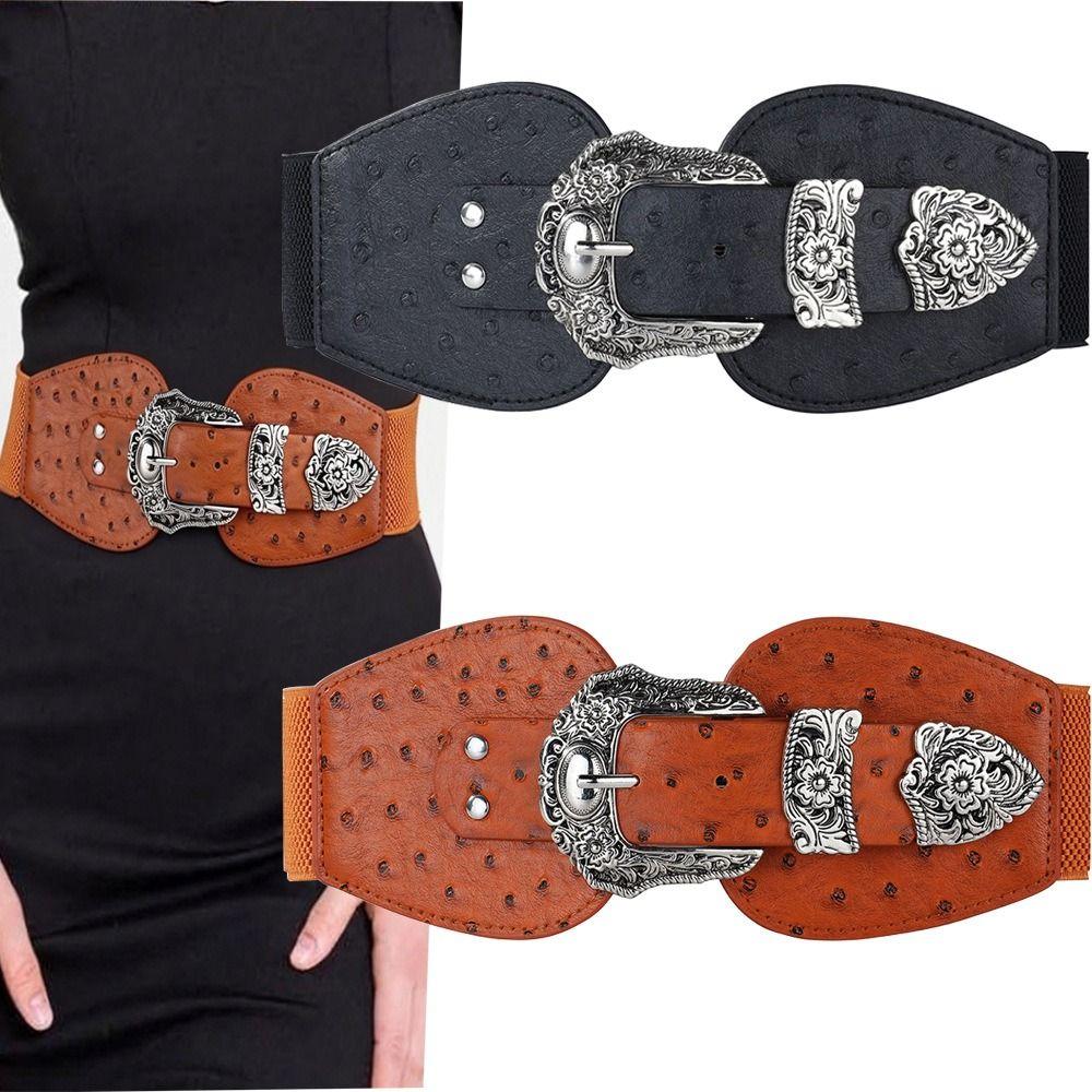 Boucle Rétro Sculptée Réglable Ceinture Élastique à la Taille Ceinture à Boucle Métallique Accessoire de Taille