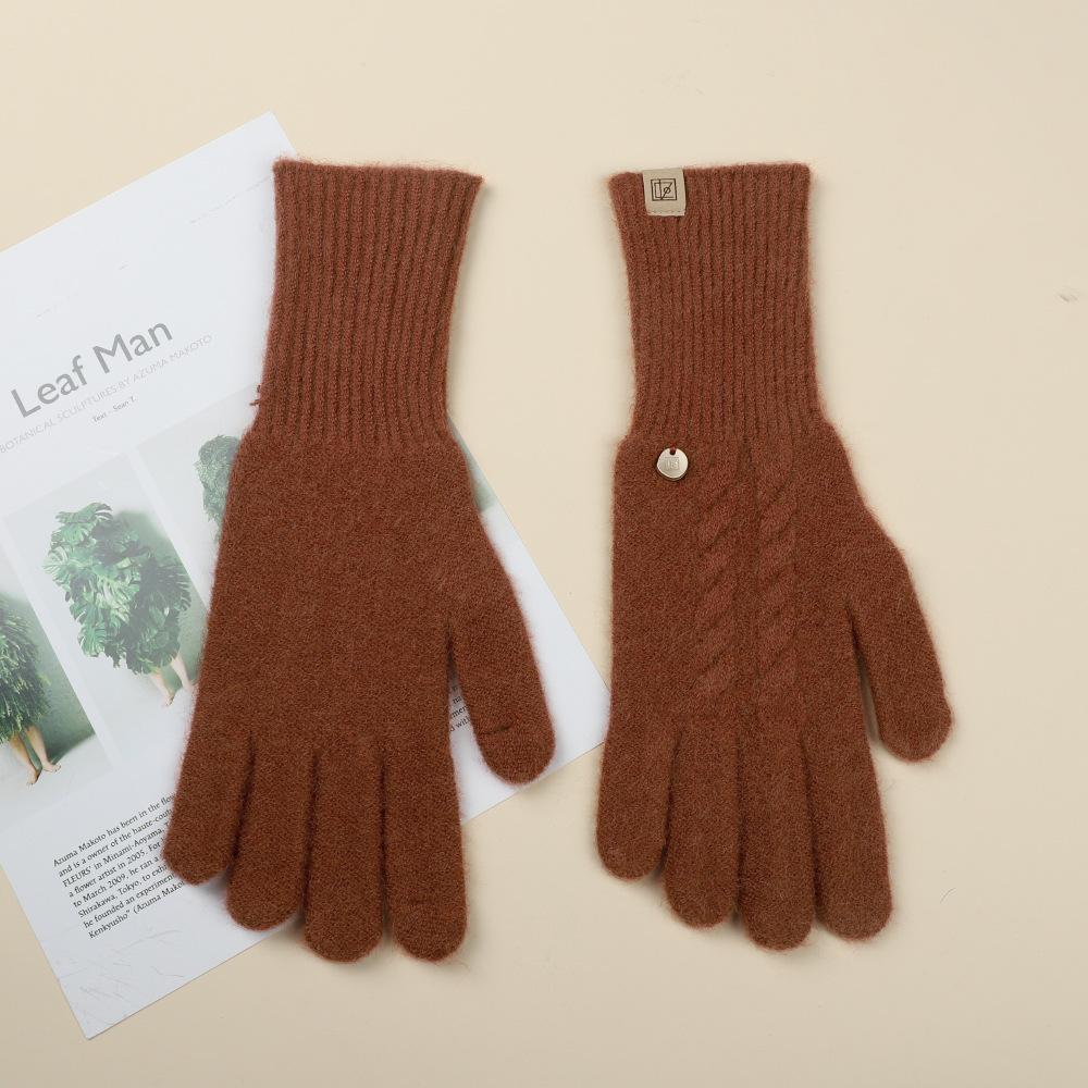 Gloves for Women In Autumn and Winter Thickened Warm Student Knitted Gloves Korean Cute Versatile Electric Bike Yarn Gloves