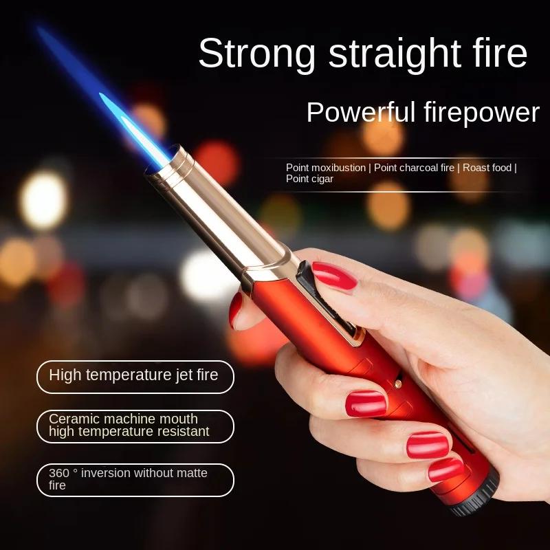 Metal Torch Windproof Lighter Refillable Pen Lighter Jet Flame Butane Lighter Kitchen BBQ Candle Camping Men's Gadget