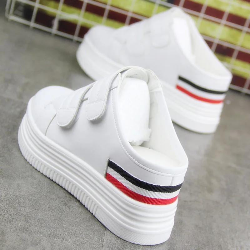 Größe 35-40 Damen Schuhe 8cm Leder Hausschuhe Frau Höhenerhöhende Plateauschuhe Sneakers Atmungsaktive Halbschuhe