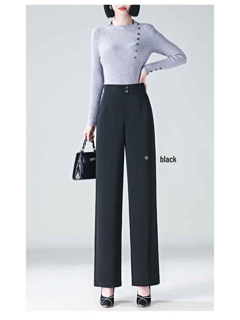 Women's High Waist Wide Leg Trousers - 2025 Spring Collection, High-End Drape, Casual Straight Leg Pants