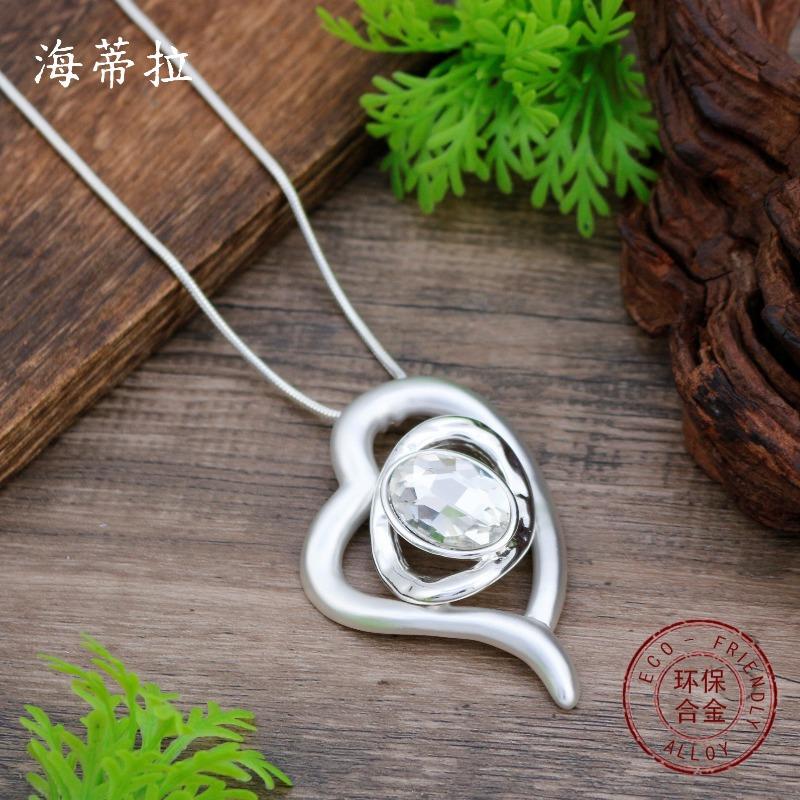 New matte hollow geometric love long pendant women's creative high sense diamond inlaid long necklace