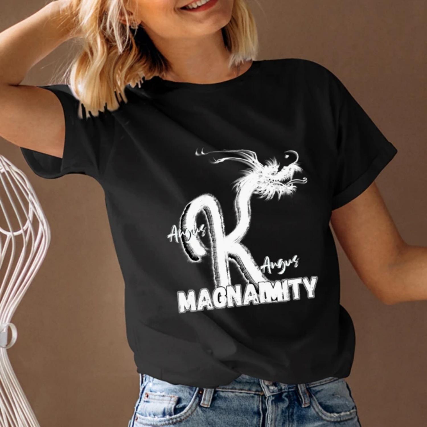 

Women s T-Shirt Short Sleeve Round Neck Y2K Graphic Tee Trendy Magnanimity Design Fast Ship S чёрный