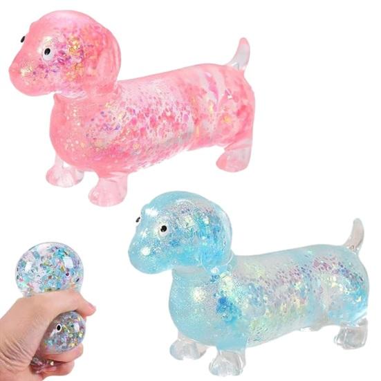 2/3 Stück Glitzer Dackel Stressball Klar Dackel Welpe Stressabbau Quetschspielzeug Angstlösend Langsam Aufgehend Tierisches Sensorikspielzeug