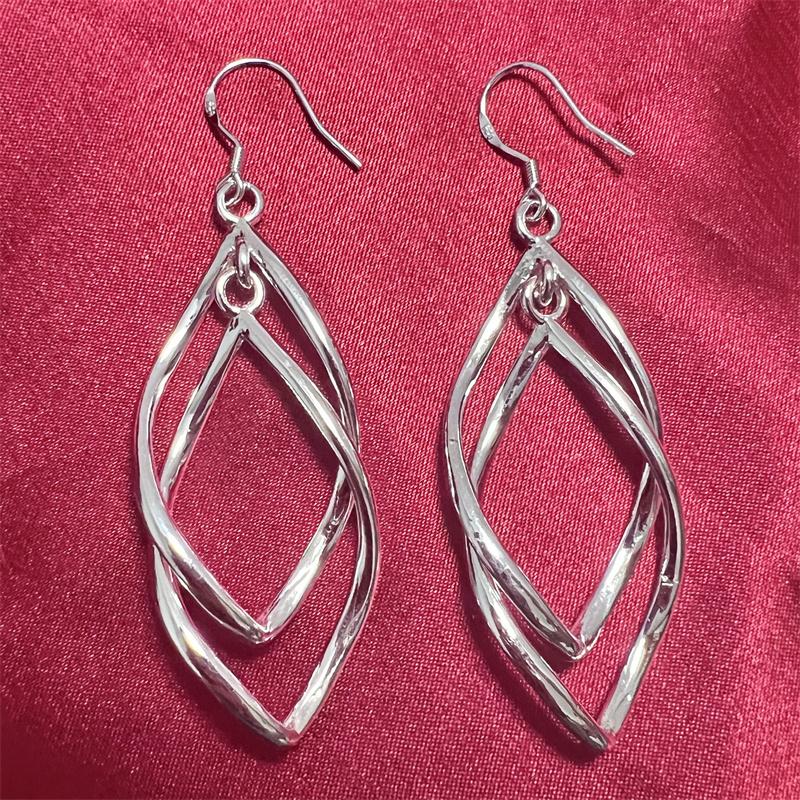 Pendiente Largo Hueco Colgante de Plata de Ley 925 Para Mujer Joyería de Boda de Moda Regalos