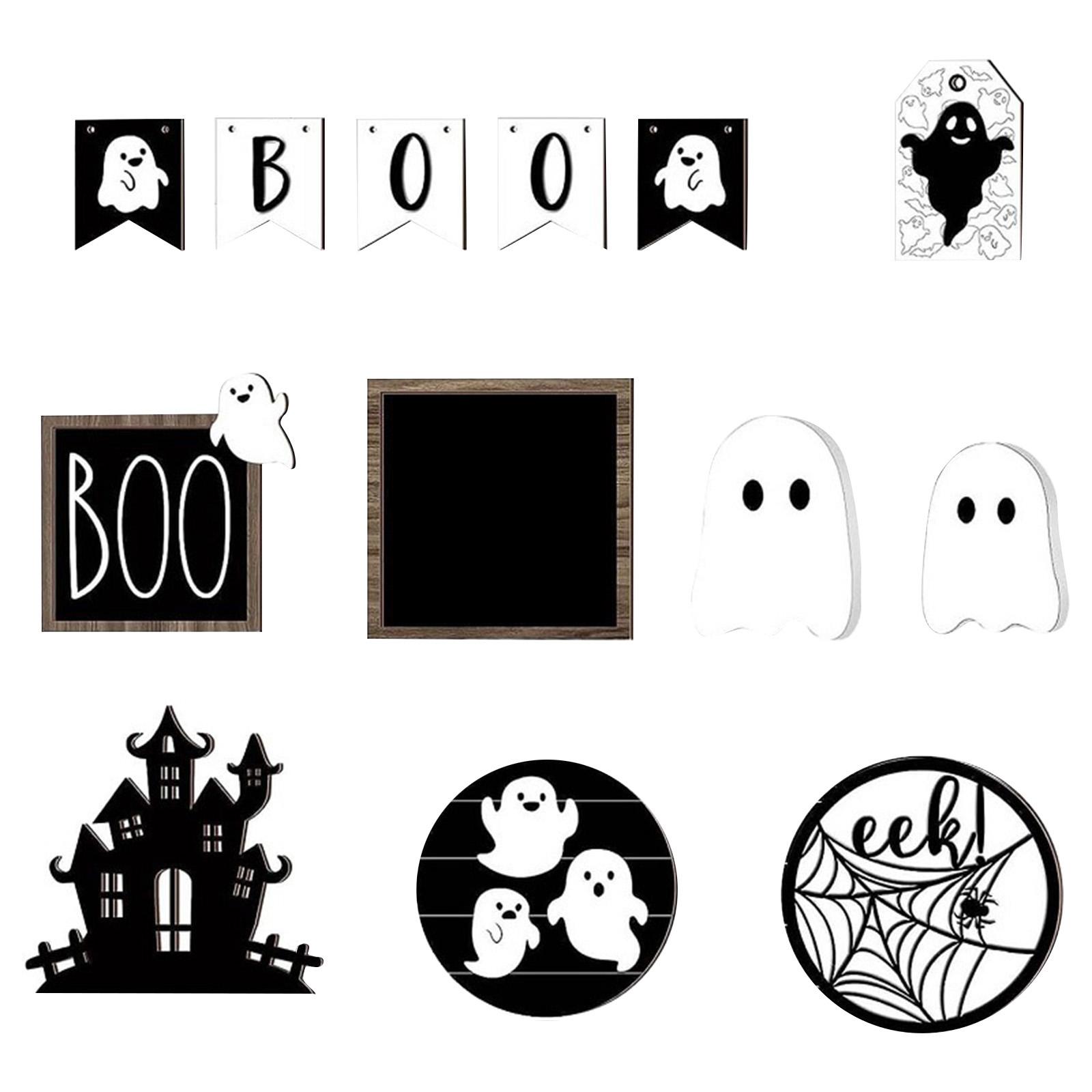 

Набор декора для многоярусной подставки на Хэллоуин Милые украшения для подноса Деревянные таблички на Хэллоуин Деревенский декор для дома стола принадлежности для вечеринки One Size