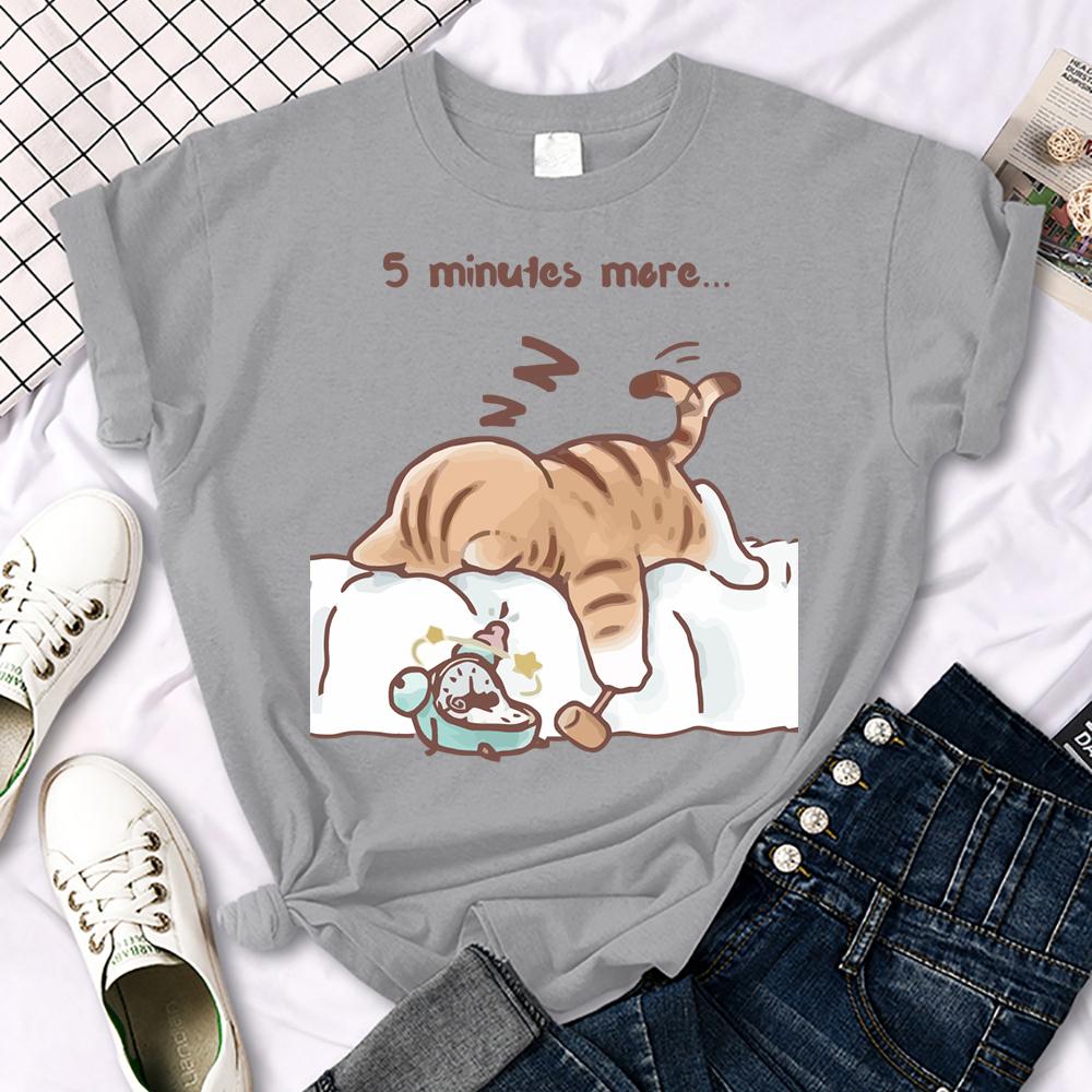 Die Katze, die immer schlafen will Musterdesign Damen T-Shirts Sommer All-Match Kleidung Trendy O-Ausschnitt T-Shirt Y2K Hip Hop Top