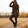 Womens Retro Brown Suede Jacket Loose Fit Mid-Length Casual Coat With Lapel Collar Zipper