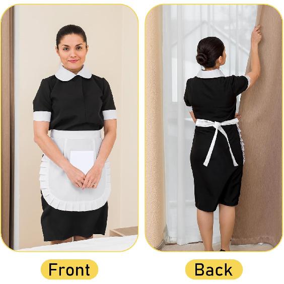 Women Waist Apron with Pockets, Cosplay Waist Apron, White Half Aprons for Kitchen Party Favors, Cosplay Costumes Dress Accessory, Small