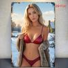 Vintage Blonde Blue Lingerie Metal Poster Sexy Bar Wall Decor Tin Sign