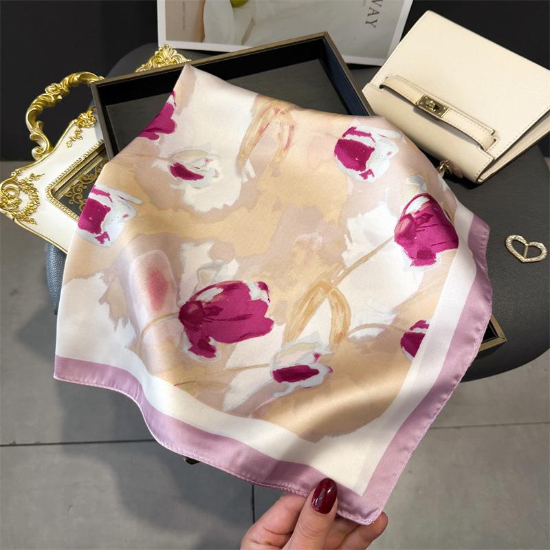French light luxury chain small square scarf simulation silk printing silk scarf headscarf women's spring and summer scarf temperament scarf scarf new