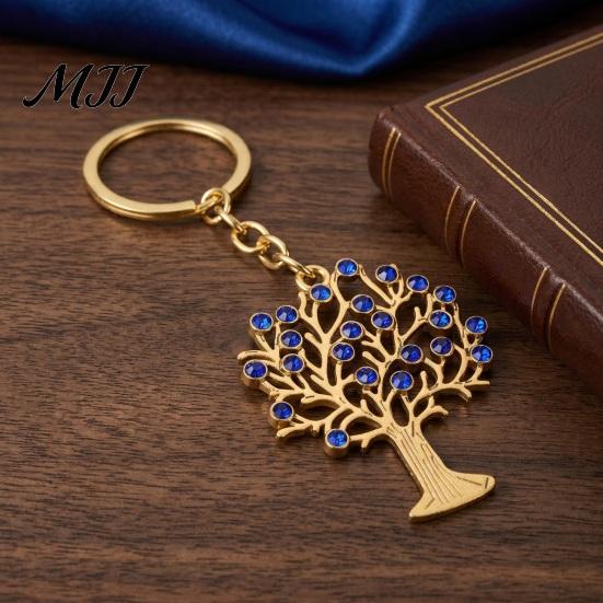 Durable Metal Keychain Pendant Rust Resistant Retro Hollow Tree Charm Keyring Key Chain with Rhinestone Inlay Backpack Accessory