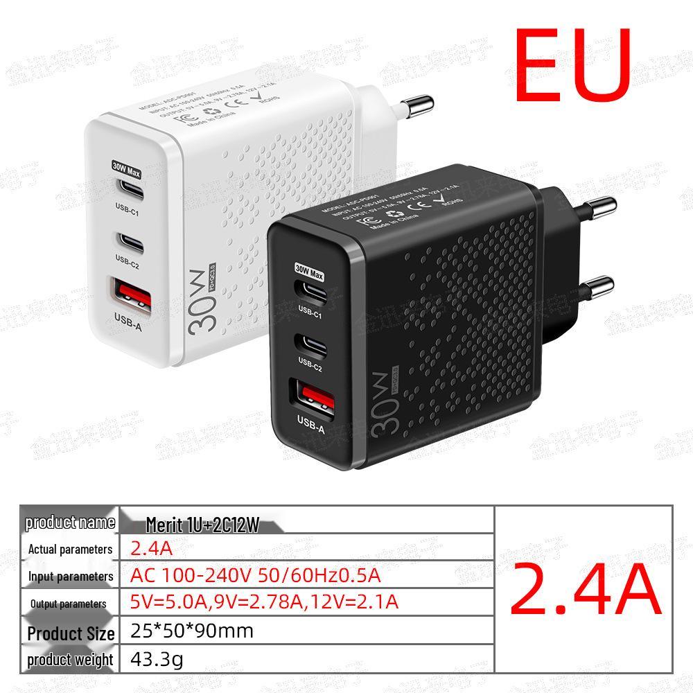 30W Dual-Port Fast Charger Type-C & USB (EU/US)