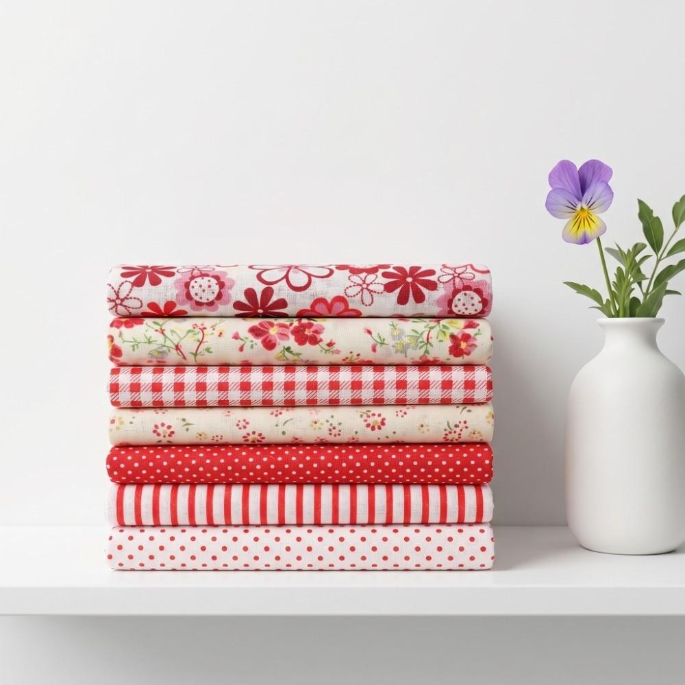 7Pcs Red floral pattern Patchwork Fabric 7 pieces per set Pre-cut Cloth Fabric art production
