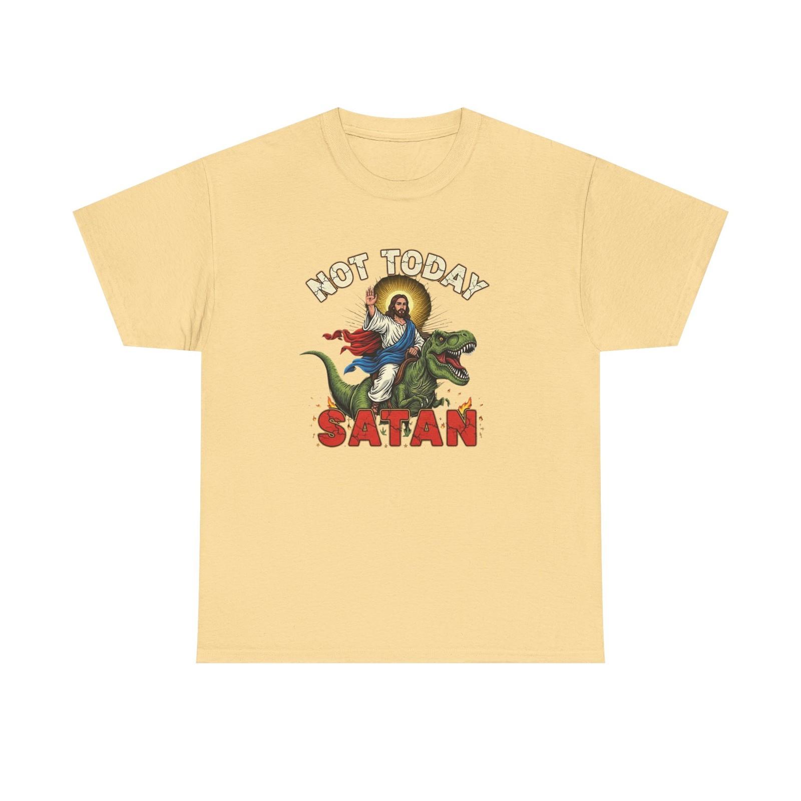

Not Today Satan T-Shirt - Vintage Jesus Riding Dinosaur Funny Tee Shirt L