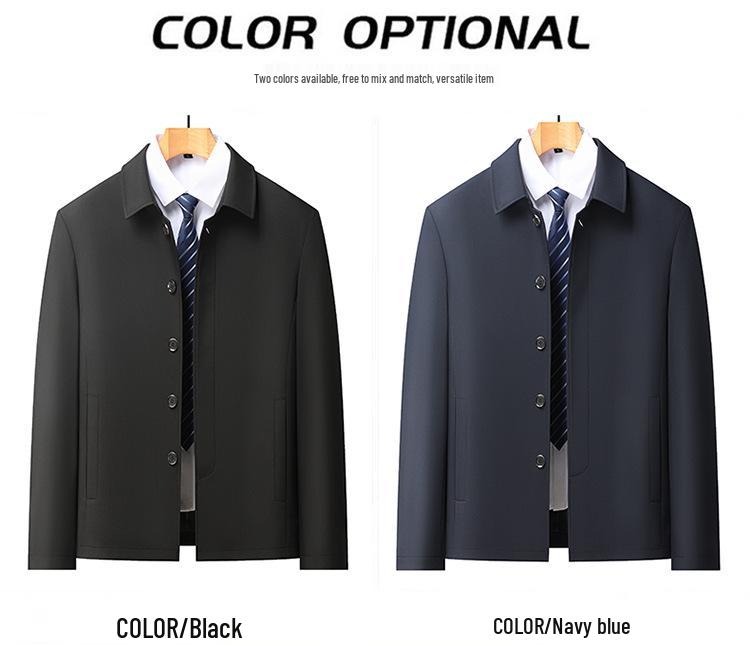 Men's Lapel Button Jacket, Business Casual, Spring/Autumn, for Middle-aged and Elderly (60-70) Fathers.