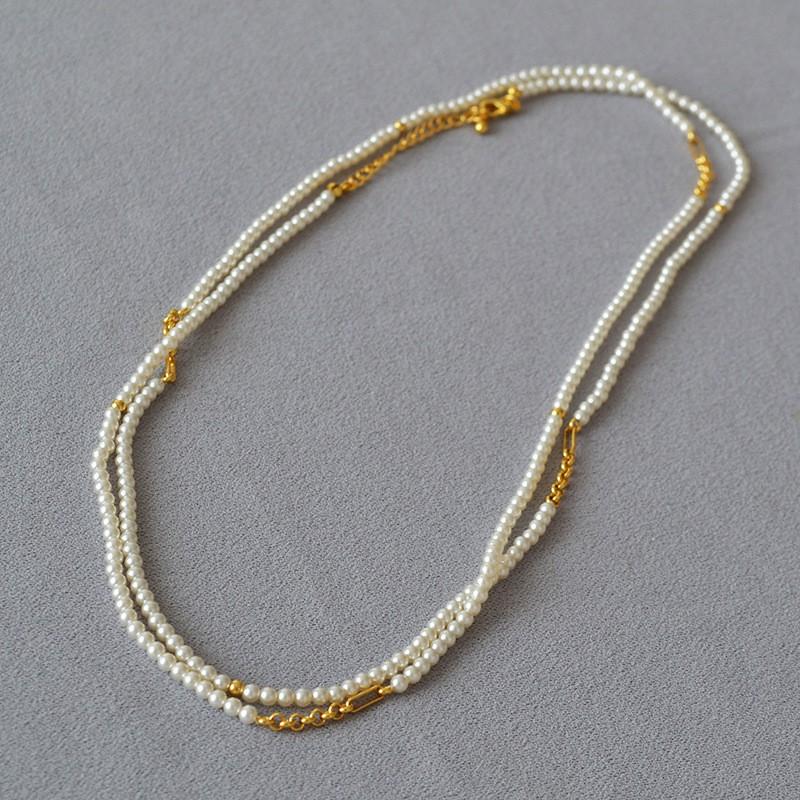 French Style Minimalist Pearl Chain Layered Long Necklace Women Winter Sweater Jewelry