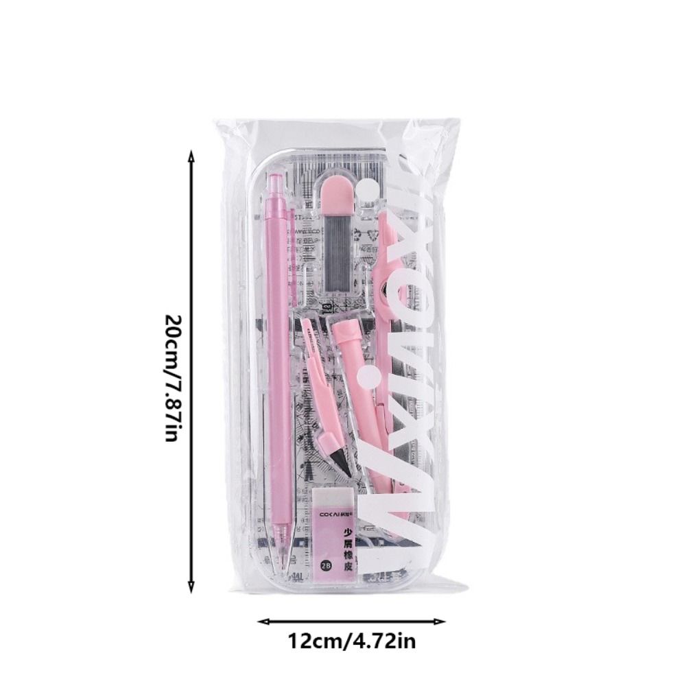 8PCS/Set Plastic Ruler Compasses Set Mechanical Pencil Eraser Measuring Ruler Straight Ruler Set Square Protractor School Office