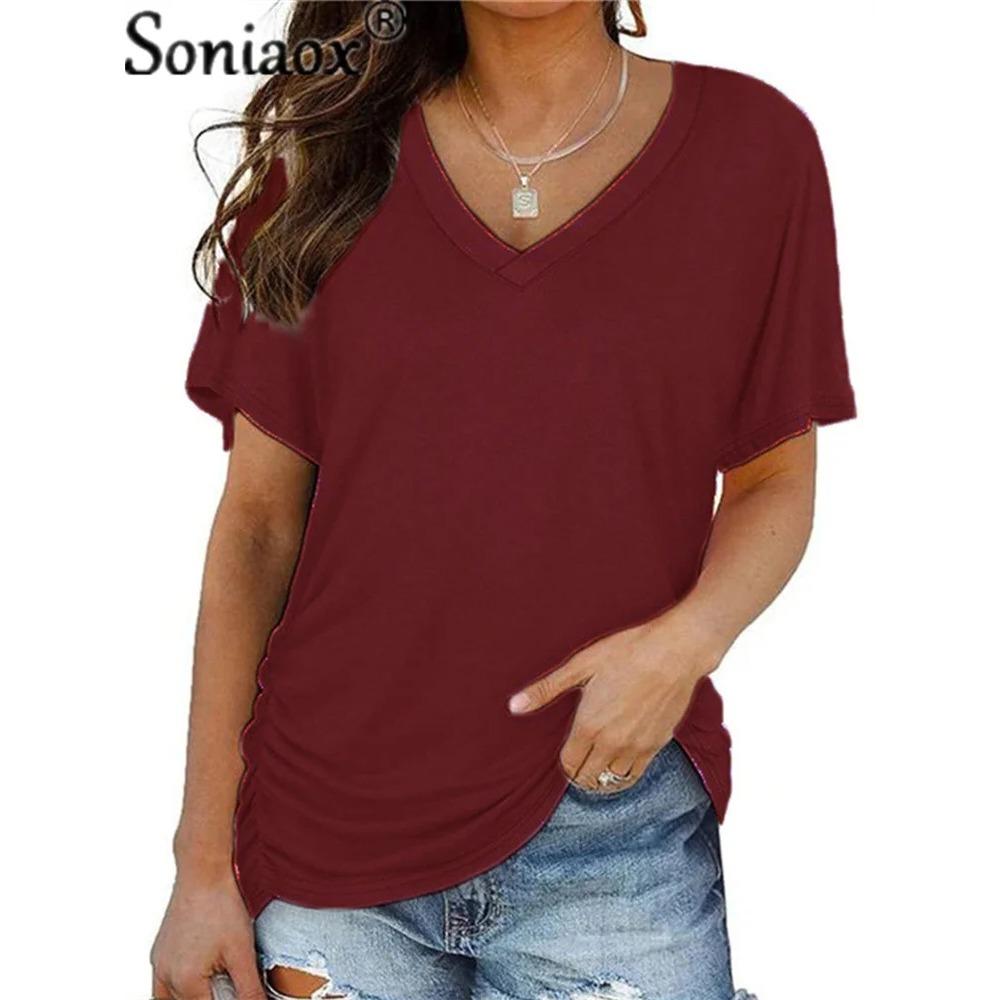 T-shirt da Donna a Manica Corta con Scollo a V Sexy, T-shirt Base Casual Larga da Donna, Top Streetwear