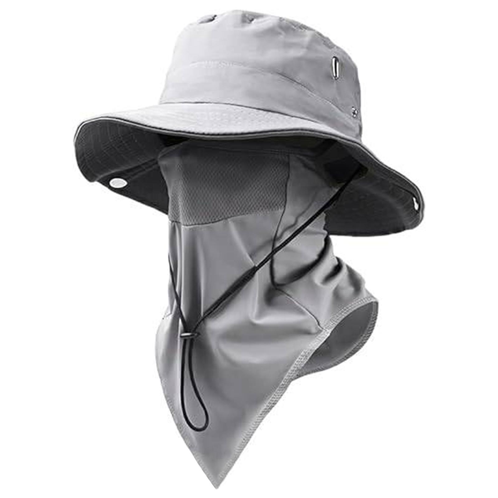 Nylon Summer Sun Hats Neck Flap Foldable Fisherman Hat Adjustable Drawstring Solid Color Visor Bucket Hat for Outdoor Activities