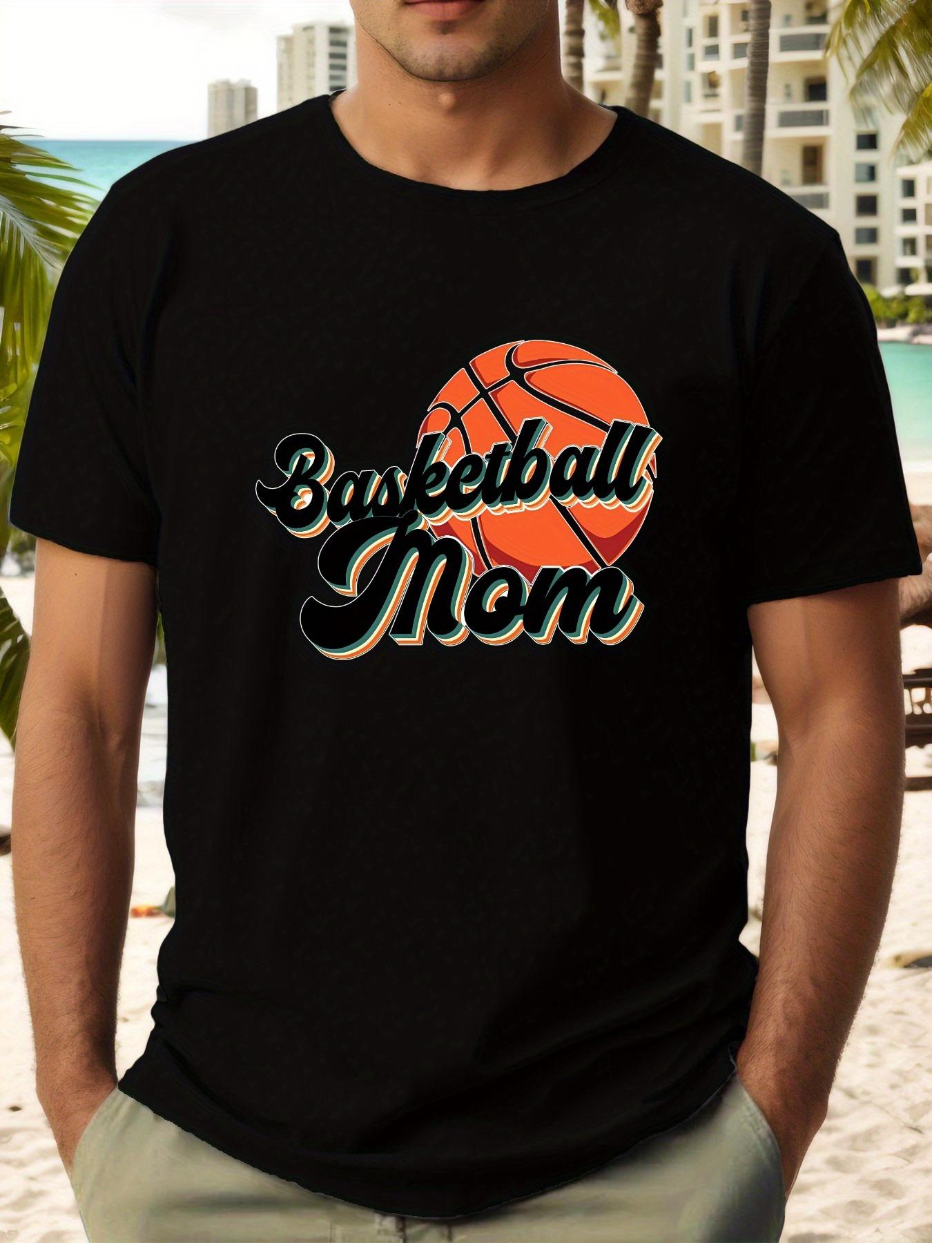 Basketball Mom Graphic Tee - Casual Crew Neck Short Sleeve T-shirt L